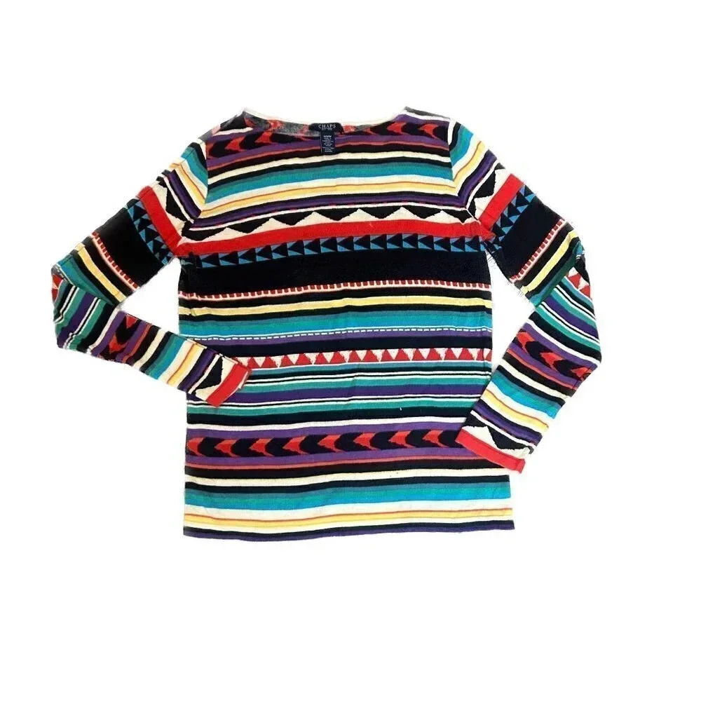 Chaps Colorful Cozy Striped Casual 100% Cotton Sweater - Picture 7 of 7